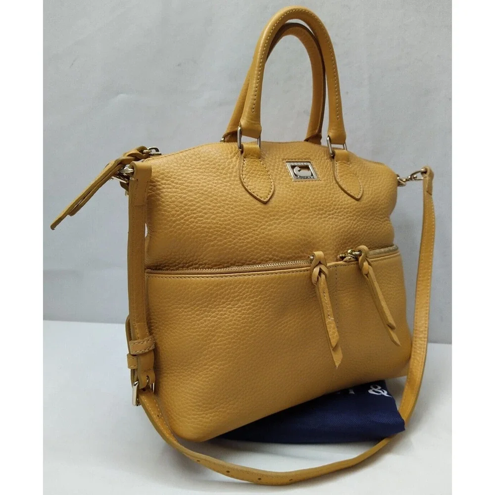 Dooney & Bourke Dillen Yellow Pebbled Leather Double Pocket Satchel Shoulder Bag